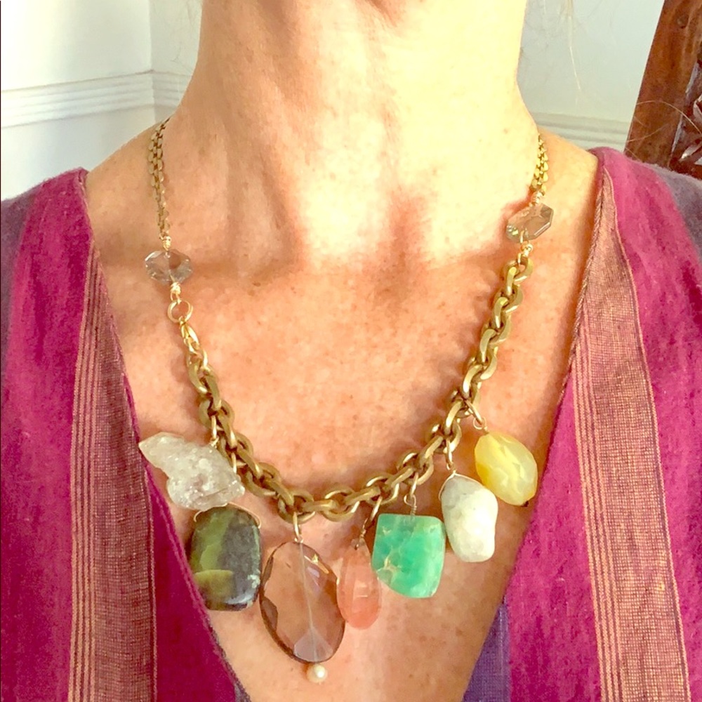 Beautiful Crystal and Brass Necklace. 18 1/2”